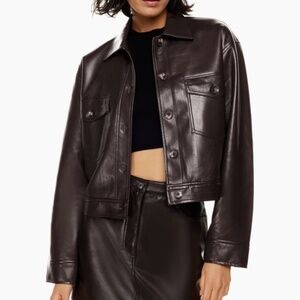 Aritzia Wilfred cropped vegan leather Autumn shirt jacket